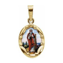 Load image into Gallery viewer, 14K Yellow 13x10 mm Oval Hand Painted Porcelain St. Jude Medal
