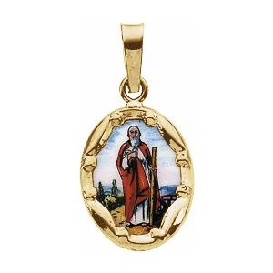 14K Yellow 13x10 mm Oval Hand Painted Porcelain St. Jude Medal