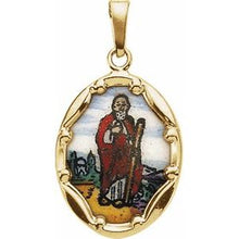 Load image into Gallery viewer, 14K Yellow 17x13.5 mm Oval Hand Painted Porcelain St. Jude Medal
