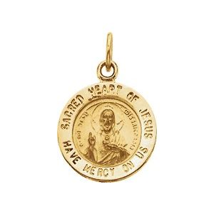 14K Yellow 12 mm Round Sacred Heart of Jesus Medal