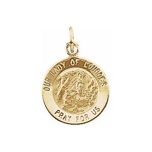 14K Yellow 12 mm Round Our Lady of Lourdes Medal