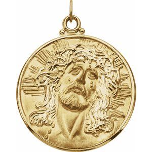 14K Yellow 33 mm Round Face of Jesus (Ecce Homo) Medal