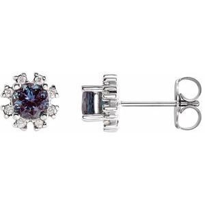 14K White Alexandrite & .07 CTW Diamond Earrings