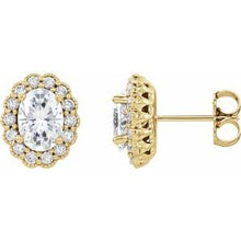 Load image into Gallery viewer, 14K Yellow 7x5 mm Oval Forever One‚Ñ¢ Moissanite &amp; 3/8 CTW Diamond Earrings

