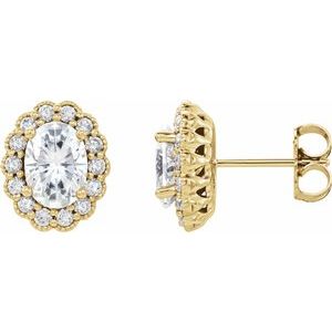 14K Yellow 7x5 mm Oval Forever One‚Ñ¢ Moissanite & 3/8 CTW Diamond Earrings