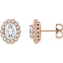 Load image into Gallery viewer, 14K Rose 7x5 mm Oval Forever One‚Ñ¢ Moissanite &amp; 3/8 CTW Diamond Earrings
