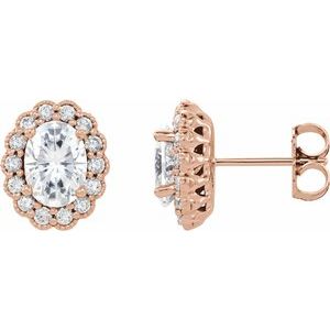 14K Rose 7x5 mm Oval Forever One‚Ñ¢ Moissanite & 3/8 CTW Diamond Earrings