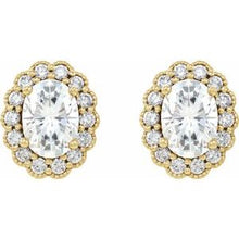 Load image into Gallery viewer, 14K Yellow 7x5 mm Oval Forever One‚Ñ¢ Moissanite &amp; 3/8 CTW Diamond Earrings
