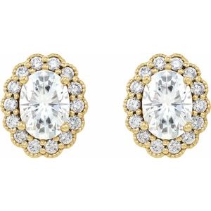 14K Yellow 7x5 mm Oval Forever One‚Ñ¢ Moissanite & 3/8 CTW Diamond Earrings