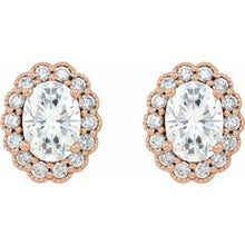 Load image into Gallery viewer, 14K Rose 7x5 mm Oval Forever One‚Ñ¢ Moissanite &amp; 3/8 CTW Diamond Earrings
