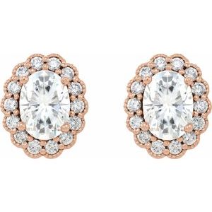 14K Rose 7x5 mm Oval Forever One‚Ñ¢ Moissanite & 3/8 CTW Diamond Earrings