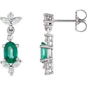Sterling Silver Emerald & 3/8 CTW Diamond Earrings