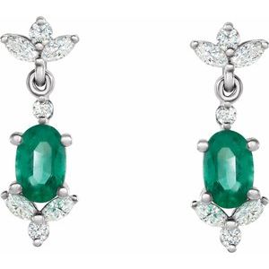 Sterling Silver Emerald & 3/8 CTW Diamond Earrings