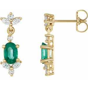 14K Yellow Emerald & 3/8 CTW Diamond Earrings