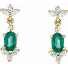 Load image into Gallery viewer, 14K Yellow Emerald &amp; 3/8 CTW Diamond Earrings

