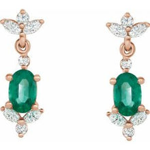 Load image into Gallery viewer, 14K Rose Emerald &amp; 3/8 CTW Diamond Earrings
