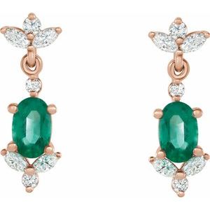 14K Rose Emerald & 3/8 CTW Diamond Earrings
