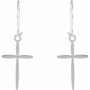 14K White Cross Earrings