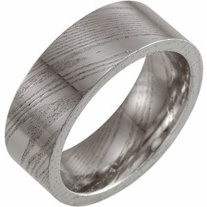 Damascus Steel 8 mm Patterned Flat Band Size 7