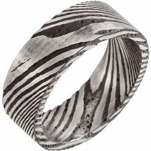 Damascus Steel 8 mm Patterned Flat Band Size 10