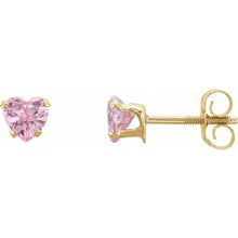Load image into Gallery viewer, 14K Yellow 4x3.5 mm Heart Pink Cubic Zirconia Youth Stud Earrings
