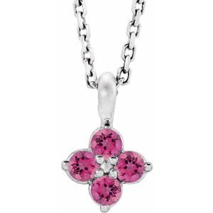 Sterling Silver Youth Imitation Pink Tourmaline 16-18" Necklace