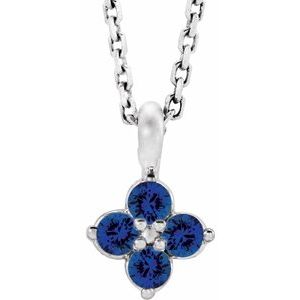 Sterling Silver Youth Imitation Blue Sapphire 16-18