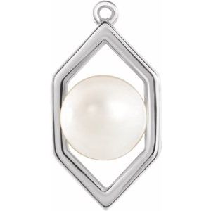 14K White 6-6.5 mm Freshwater Cultured Pearl Geometric Dangle