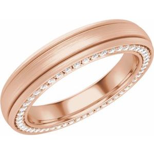 14K Rose 4 mm 1/2 CTW Diamond Grooved Band avec finition satinée Taille 7