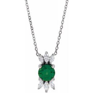 Platinum Emerald & 1/4 CTW Diamond Necklace