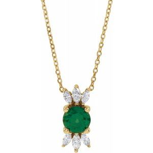 14K Yellow Emerald & 1/4 CTW Diamond Necklace