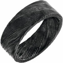 Charger l&#39;image dans la galerie, Damascus Steel 8 mm Flat Black  Patterned Band Size 7
