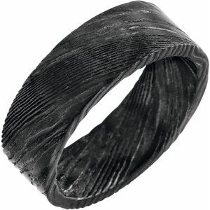 Damascus Steel 8 mm Flat Black  Patterned Band Size 7