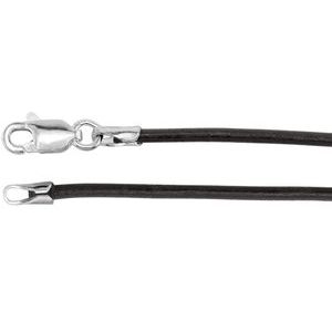 Sterling Silver 2 mm Black Rubber Cord 18