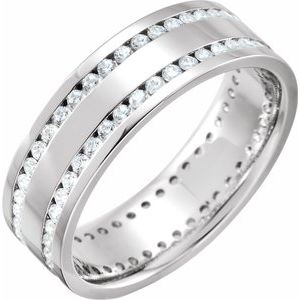 14K White 1 1/8 CTW Diamond Flat Band Size 10.5