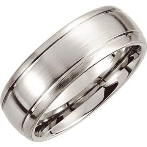 Cobalt 8 mm Slightly Domed Round Edge Band with Satin Finish & Grooves Size 9.5
