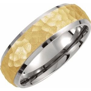 Titanium & Gold Immerse Plated 7 mm Hammered Finish Beveled Edge Band Size 7