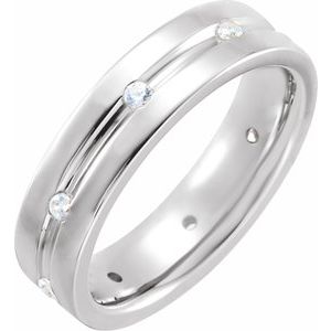 Platinum 1/6 CTW Diamond Grooved Band Size 7.5