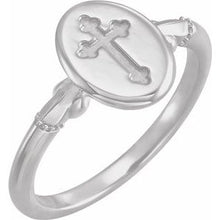 Load image into Gallery viewer, Sterling Silver 11.5x8.8 mm Oval Cross Signet Ring
