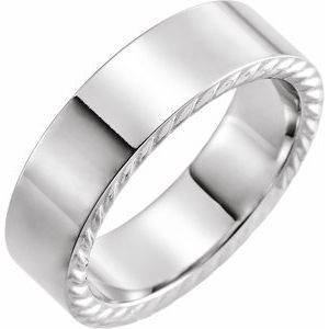 Bande de motif de corde blanche 7 mm 18K taille 5