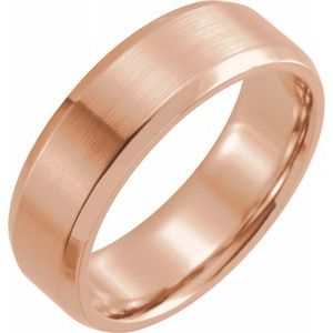 18K Rose 7 mm Beveled Edge Band with Satin Finish Size 11