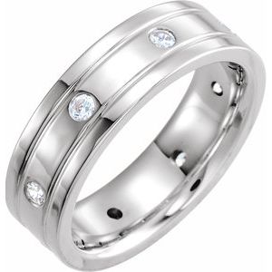 Platinum 1/2 CTW Diamond Double Grooved Band Taille 13