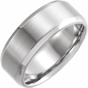 Platinum 8 mm Beveled Edge Band with Satin Finish Size 9.5
