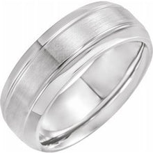 Load image into Gallery viewer, 18K White 8 mm Grooved Beveled Edge Band Size 7
