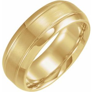 18K Yellow 8 mm Grooved Beveled Edge Band Size 12.5