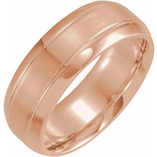 Load image into Gallery viewer, 18K Rose 8 mm Grooved Beveled Edge Band Size 12.5
