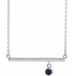 Sterling Silver Chatham¬Æ Created Blue Sapphire Bezel-Set 16" Bar Necklace