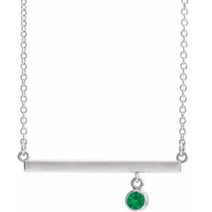 Sterling Silver Chatham¬Æ Created Emerald Bezel-Set 16" Bar Necklace
