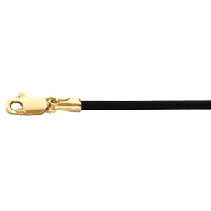 14K Yellow 1.5 mm Black Leather 18