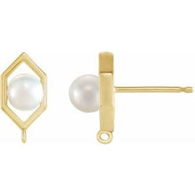 Charger l&#39;image dans la galerie, 14K Yellow 4-4.5 mm White Freshwater Cultured Pearl Geometric Earring Top
